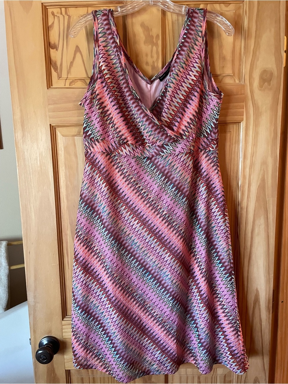 New York & Company Pink, Purple and Mint Zigzag Midi Dress